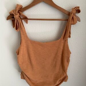 Free People Tie-Shoulder Ribbed Tank Top - Rust